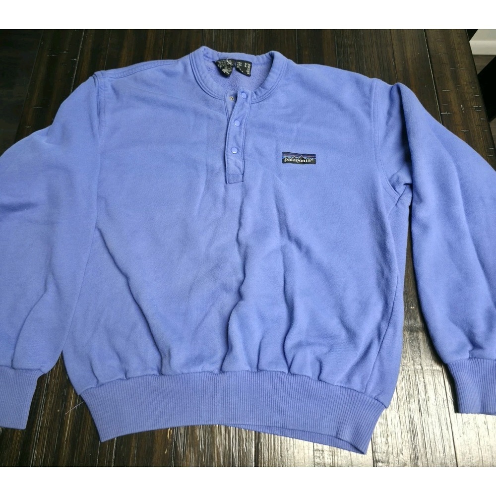 VTG 80s Patagonia Snap Henley Sweatshirt Pullover Purple Logo Womens Size 9/10 M